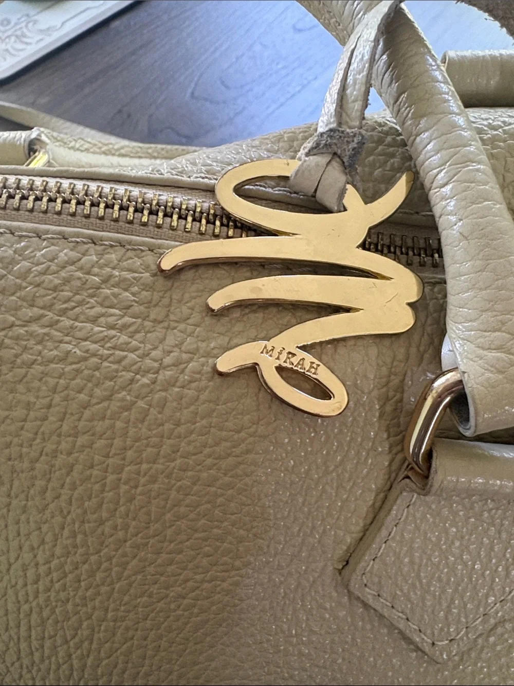 Classic Cream Leather Handbag with Removable Strap